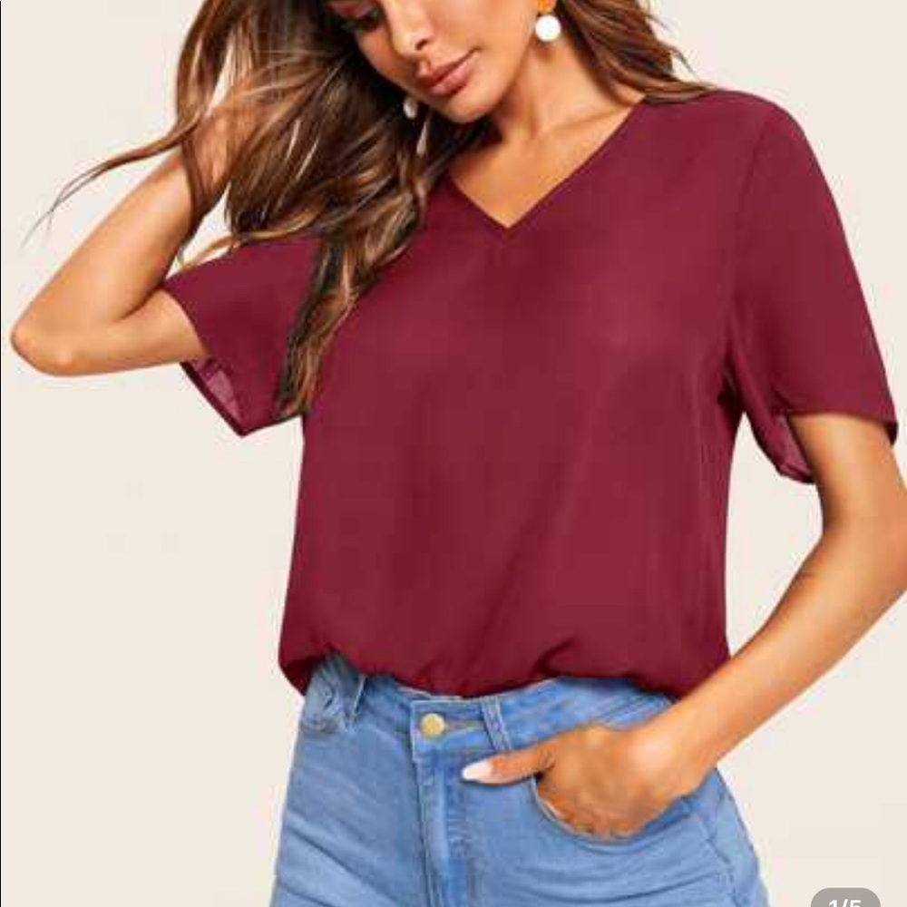 Burgandy V Neck Chiffon Top